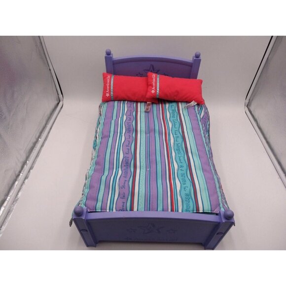 American Girl Doll Truly Me Purple Wooden Bed w Mattress + Reversible Comforter - Picture 1 of 16